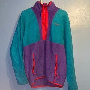 Multicolored Fuzzy Columbia Sweater (Size S/P) with Front Pocket